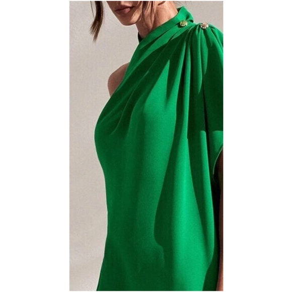 Green One Shoulder Ruched Sexy Party Evening Oversized Maxi Dress - Picture 4 of 4